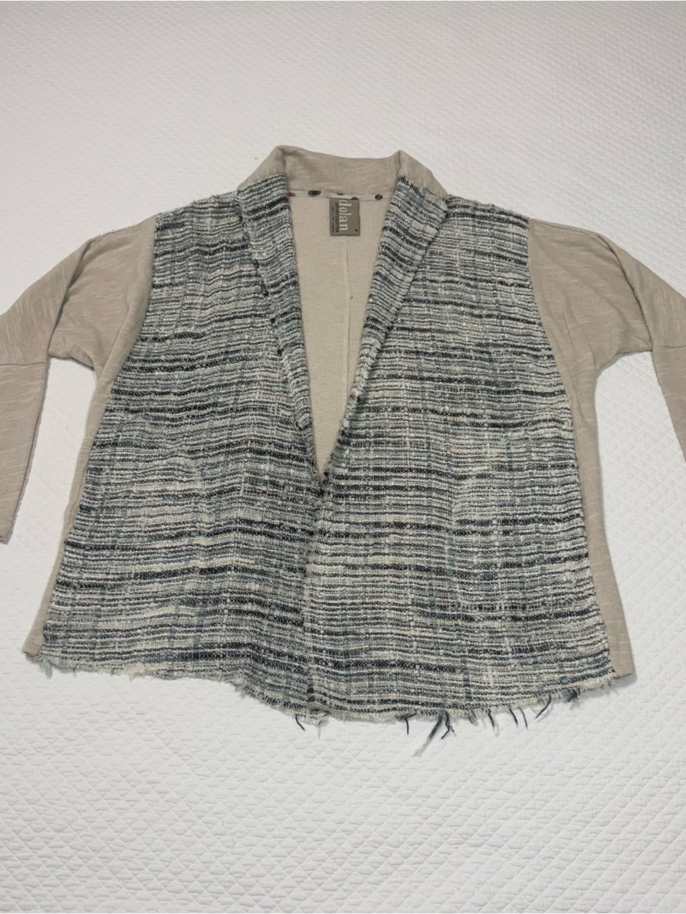 Textured Black-and-Cream Open-Front Cardigan